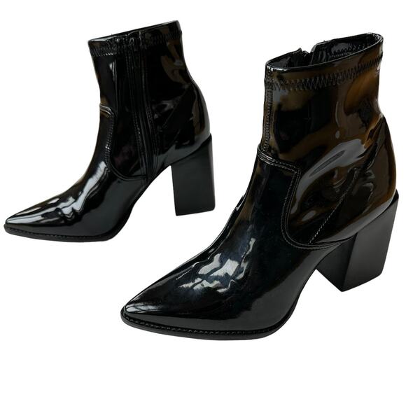 Steve Madden Boots Aroma Black Patent Leather Western Ankle Boot Womens Size 5.5 - Picture 3 of 11